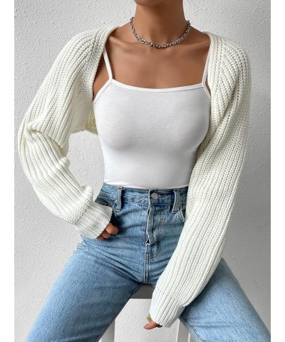 Women's Long Sleeve Bolero Shrug Crop Cardigan Open Front Drop Shoulder Knit Sweater White $16.87 Sweaters