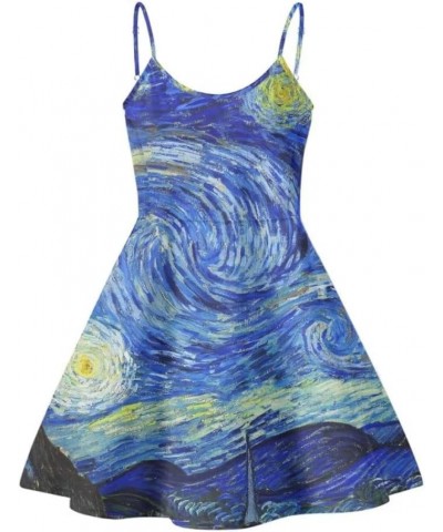 Girls Dress Women's Summer Casual Sleeveless O Neck Dress Beach Cover Up Long Maxi Dresses Plus Size Van Gogh Starry Night $1...