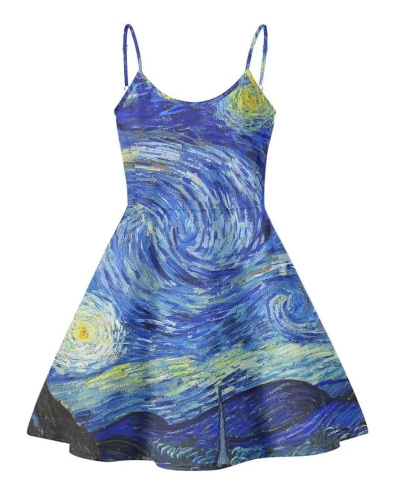 Girls Dress Women's Summer Casual Sleeveless O Neck Dress Beach Cover Up Long Maxi Dresses Plus Size Van Gogh Starry Night $1...