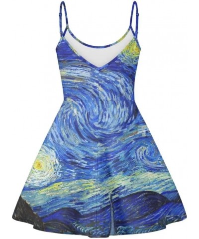 Girls Dress Women's Summer Casual Sleeveless O Neck Dress Beach Cover Up Long Maxi Dresses Plus Size Van Gogh Starry Night $1...