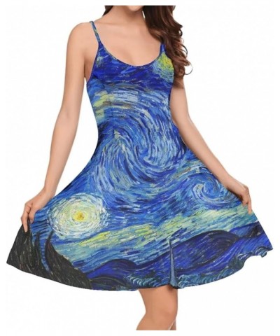 Girls Dress Women's Summer Casual Sleeveless O Neck Dress Beach Cover Up Long Maxi Dresses Plus Size Van Gogh Starry Night $1...