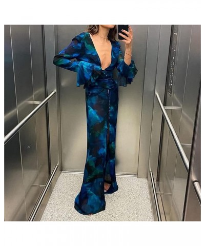 Women Sexy See Through Sheer Mesh Maxi Dress Y2k Bodycon Bikini Cover Up Beach Long Dress Hem Split Summer Swimwear Blue-i $8...