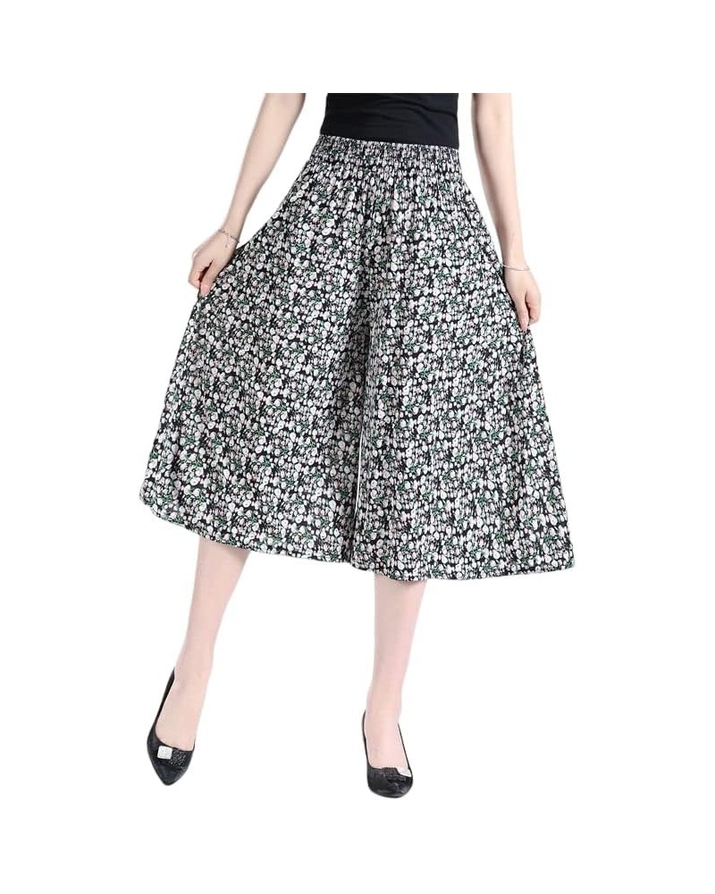 Culottes for Women - Gaucho Pants for Women Wide Leg Chiffon Culottes Knee Length with High Elasticated Waist (H) H $10.07 Pants