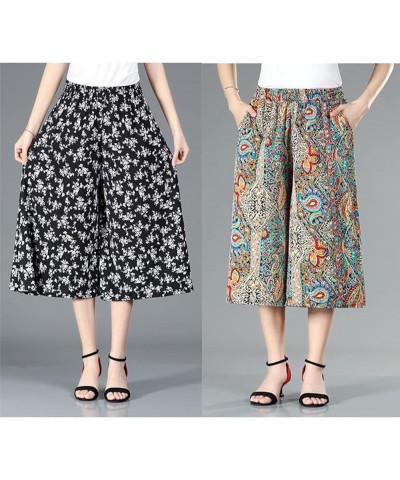 Culottes for Women - Gaucho Pants for Women Wide Leg Chiffon Culottes Knee Length with High Elasticated Waist (H) H $10.07 Pants