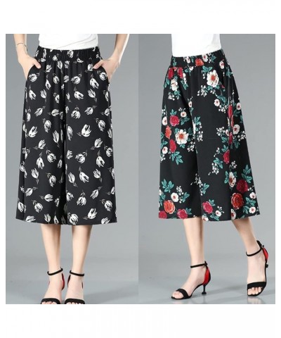 Culottes for Women - Gaucho Pants for Women Wide Leg Chiffon Culottes Knee Length with High Elasticated Waist (H) H $10.07 Pants