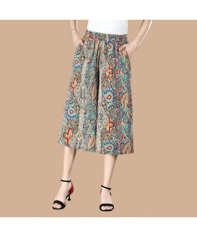 Culottes for Women - Gaucho Pants for Women Wide Leg Chiffon Culottes Knee Length with High Elasticated Waist (H) H $10.07 Pants