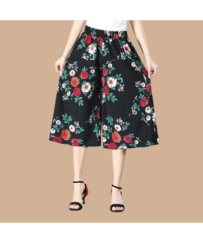 Culottes for Women - Gaucho Pants for Women Wide Leg Chiffon Culottes Knee Length with High Elasticated Waist (H) H $10.07 Pants