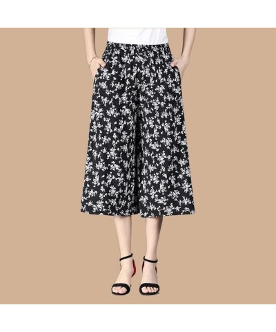 Culottes for Women - Gaucho Pants for Women Wide Leg Chiffon Culottes Knee Length with High Elasticated Waist (H) H $10.07 Pants