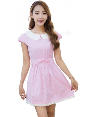 Updated Size Women's Fresh Doll Collar Short Sleeve Dress Pink $13.79 Dresses