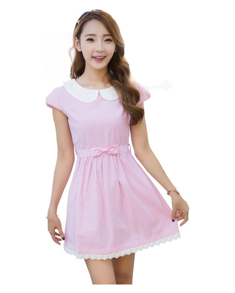 Updated Size Women's Fresh Doll Collar Short Sleeve Dress Pink $13.79 Dresses