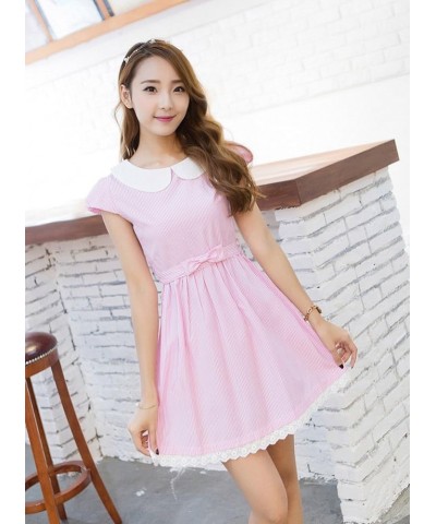 Updated Size Women's Fresh Doll Collar Short Sleeve Dress Pink $13.79 Dresses