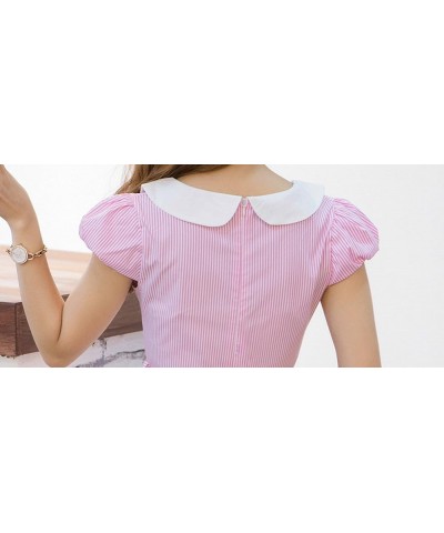 Updated Size Women's Fresh Doll Collar Short Sleeve Dress Pink $13.79 Dresses