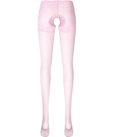 Women's Glossy Hollow Out Footed Tights Oily Shiny Pantyhose 8D Sheer High Waist Stockings Open Pink a $5.45 Socks