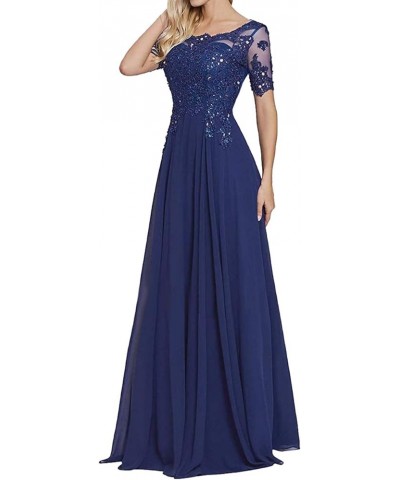 Mother of The Bride Dresses Long Evening Formal Dress Lace Applique Beaded Maxi Short Sleeve for Women Eggplant $43.68 Dresses