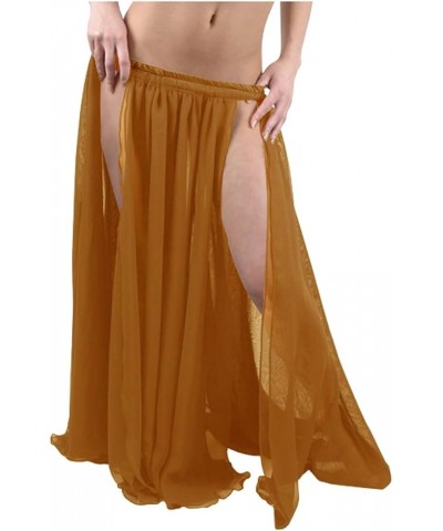 Women's Chiffon Panel Skirt Double Layer with 2 Front Slits Skirt Belly Dance Tribal Golden $25.95 Skirts