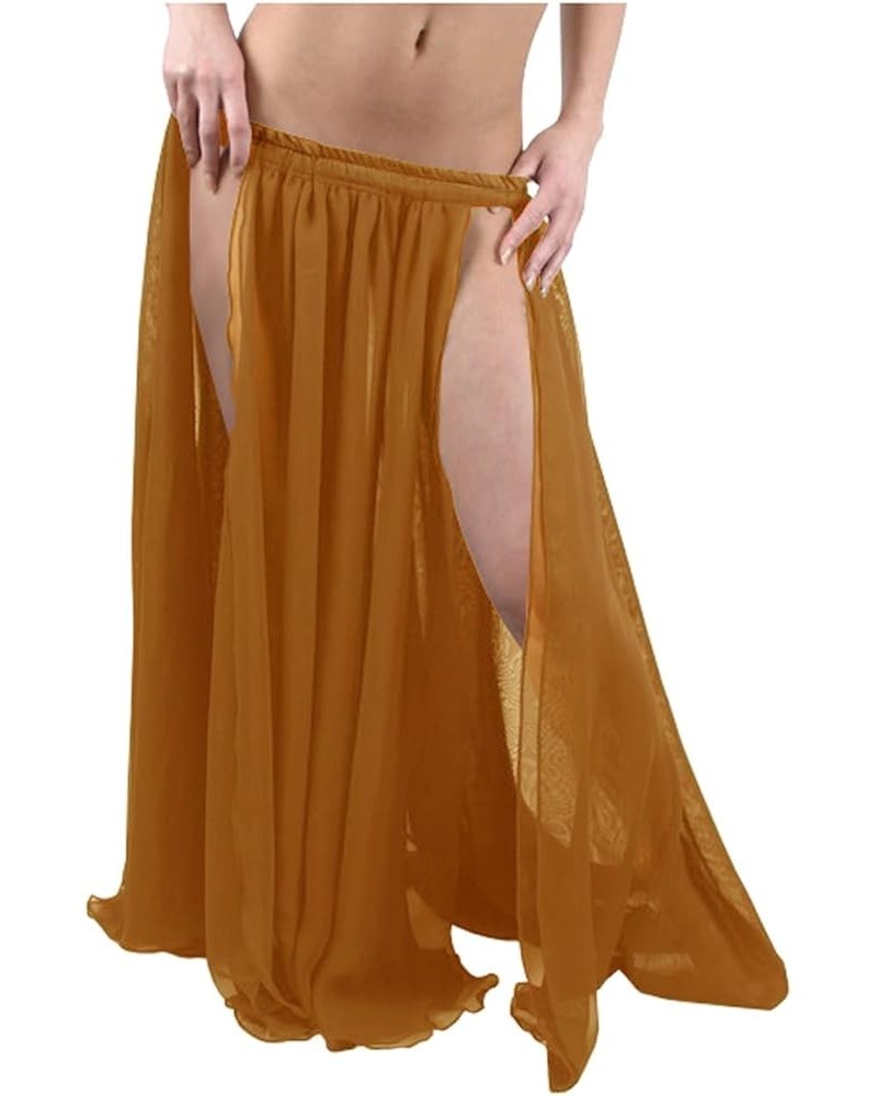 Women's Chiffon Panel Skirt Double Layer with 2 Front Slits Skirt Belly Dance Tribal Golden $25.95 Skirts