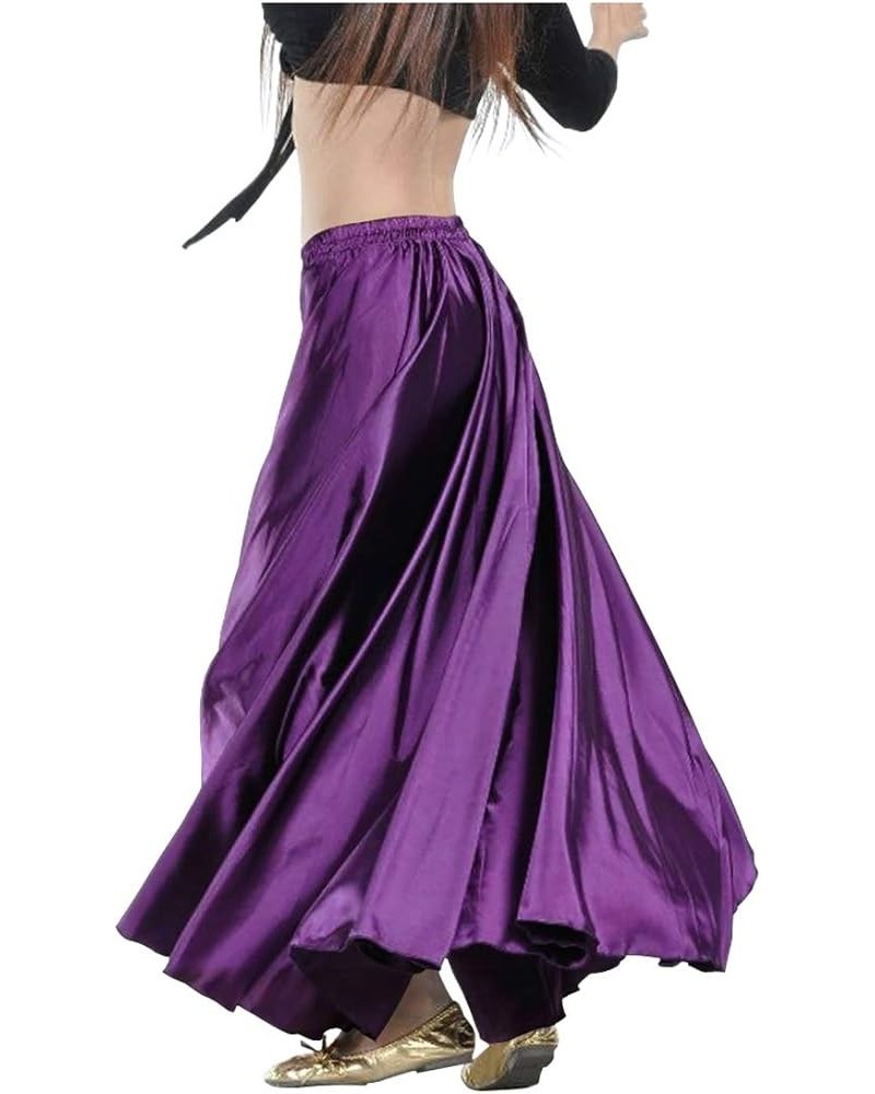 Women's Satin Full Circle Swing Halloween Belly Dance Tribal Skirt Purple $12.18 Skirts