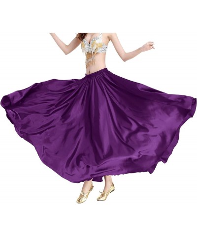 Women's Satin Full Circle Swing Halloween Belly Dance Tribal Skirt Purple $12.18 Skirts