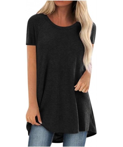 Womens Tops 2024 Summer Casual Short Sleeve T-Shirts Plus Size Tunic Tops Scoop Neck Flowy Tops to Hide Belly Black $5.29 T-S...