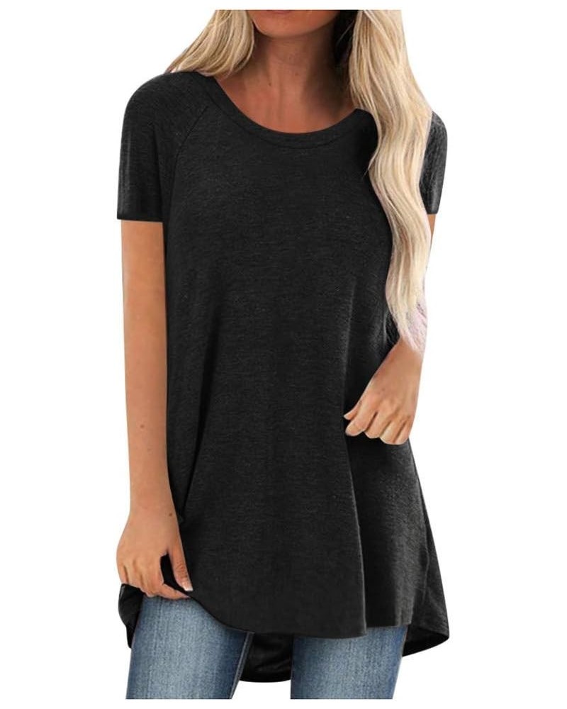 Womens Tops 2024 Summer Casual Short Sleeve T-Shirts Plus Size Tunic Tops Scoop Neck Flowy Tops to Hide Belly Black $5.29 T-S...