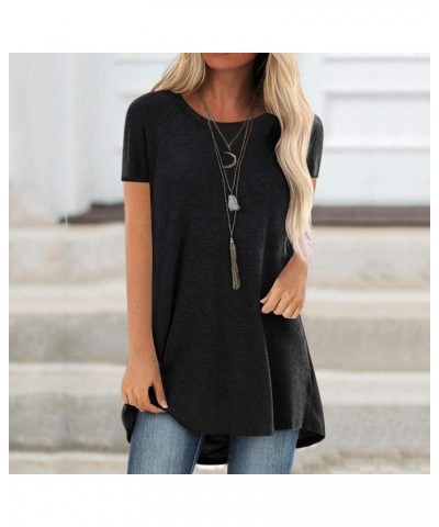 Womens Tops 2024 Summer Casual Short Sleeve T-Shirts Plus Size Tunic Tops Scoop Neck Flowy Tops to Hide Belly Black $5.29 T-S...