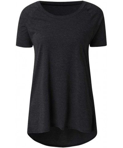 Womens Tops 2024 Summer Casual Short Sleeve T-Shirts Plus Size Tunic Tops Scoop Neck Flowy Tops to Hide Belly Black $5.29 T-S...