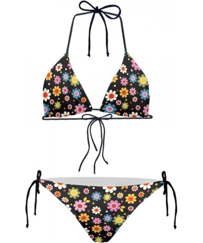 Two Piece Bikini for Women Swimwear Low Waisted Sexy Bathing Suit Push Up Triangle Swimsuit XS-2XL Hippie Flower $12.18 Swims...