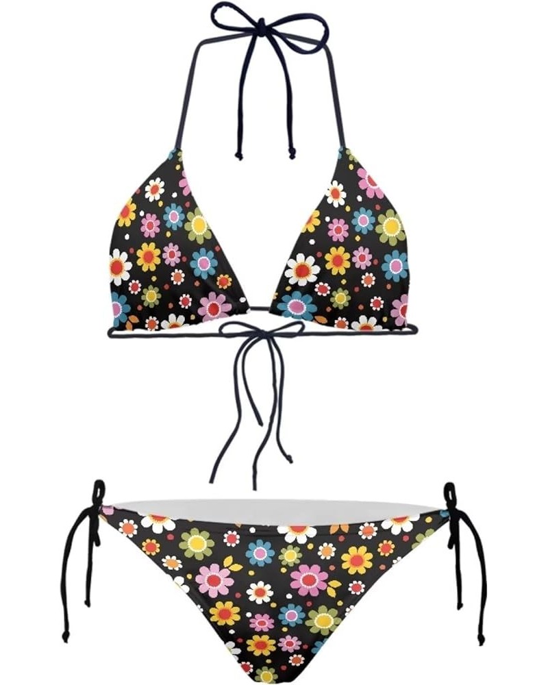 Two Piece Bikini for Women Swimwear Low Waisted Sexy Bathing Suit Push Up Triangle Swimsuit XS-2XL Hippie Flower $12.18 Swims...