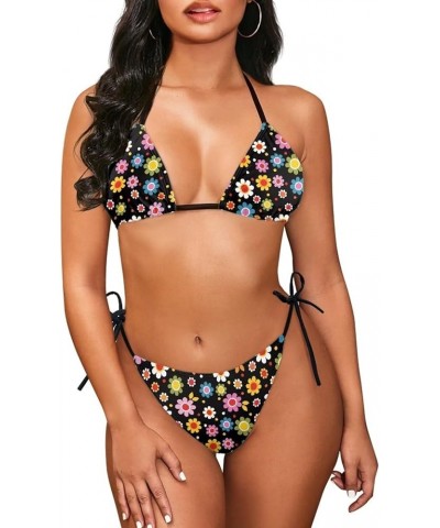 Two Piece Bikini for Women Swimwear Low Waisted Sexy Bathing Suit Push Up Triangle Swimsuit XS-2XL Hippie Flower $12.18 Swims...