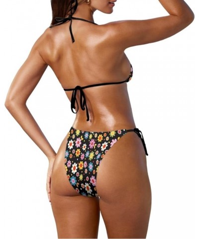 Two Piece Bikini for Women Swimwear Low Waisted Sexy Bathing Suit Push Up Triangle Swimsuit XS-2XL Hippie Flower $12.18 Swims...