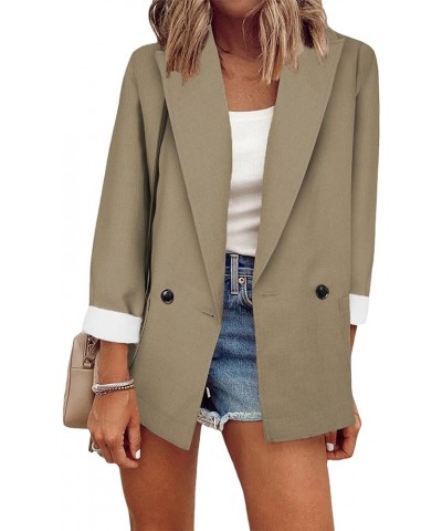 Women's Oversized Business Solid Color Blazer Long Sleeve Work Office Jacket Lapel OL Cardigans with Pockets Light Brown $18....