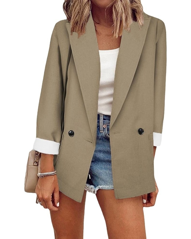 Women's Oversized Business Solid Color Blazer Long Sleeve Work Office Jacket Lapel OL Cardigans with Pockets Light Brown $18....