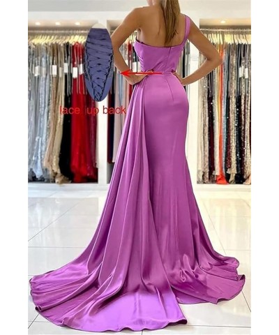 One Shoulder Mermaid Bridesmaid Dresses for Wedding Bodycon Satin Formal Prom Dresses 2023 with Slit Dusty-rose $24.50 Dresses