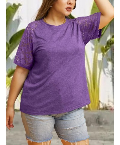 Womens Plus Size Tops Casual Daisy Graphic T Shirts Short/Bell Sleeve Loose Summer Blouse B-purple3 $14.53 Blouses