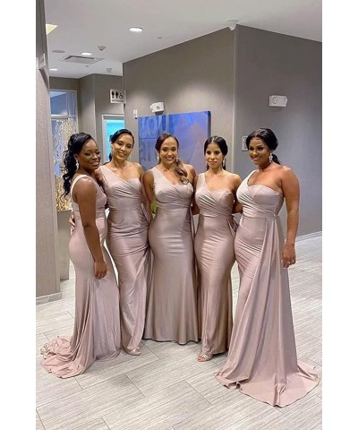 One Shoulder Mermaid Bridesmaid Dresses for Wedding Bodycon Satin Formal Prom Dresses 2023 with Slit Dusty-rose $24.50 Dresses