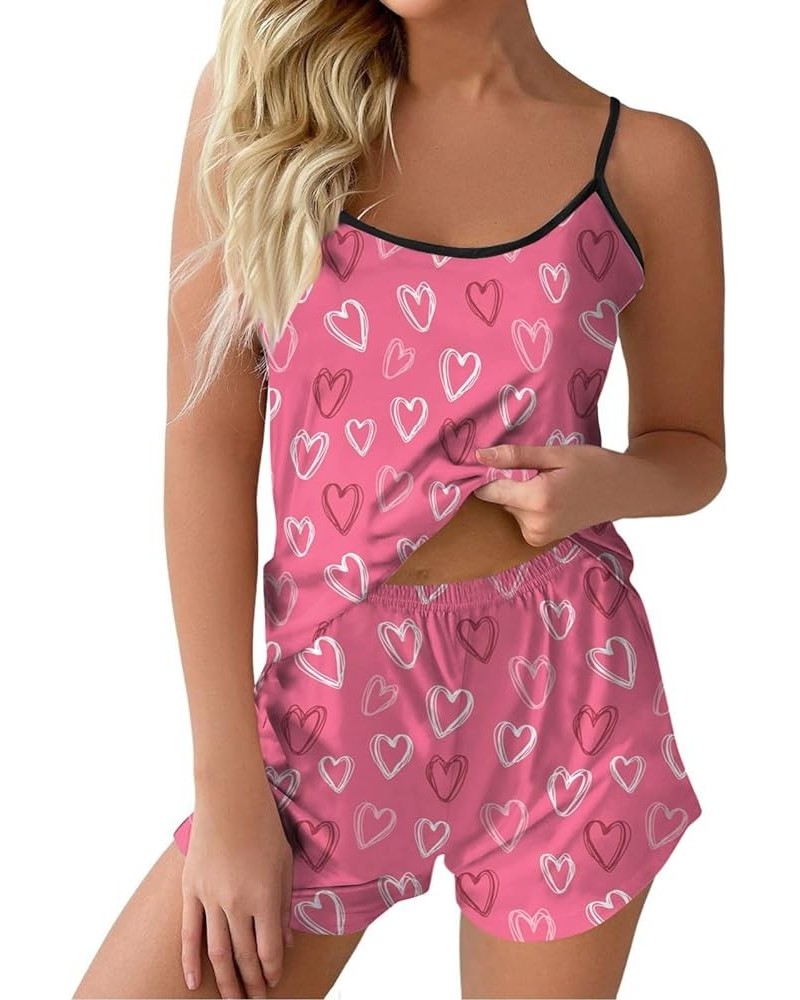 Womens Pjs Sets Nightwear Sleeveless Valentines Day Print with Shorts Pajamas Tanks & Camis Sexy Lingerie Lounge Set Hot Pink...