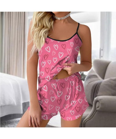 Womens Pjs Sets Nightwear Sleeveless Valentines Day Print with Shorts Pajamas Tanks & Camis Sexy Lingerie Lounge Set Hot Pink...