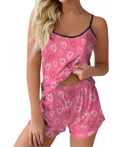 Womens Pjs Sets Nightwear Sleeveless Valentines Day Print with Shorts Pajamas Tanks & Camis Sexy Lingerie Lounge Set Hot Pink...