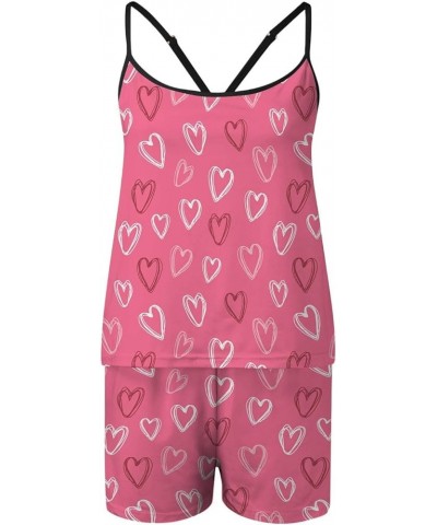 Womens Pjs Sets Nightwear Sleeveless Valentines Day Print with Shorts Pajamas Tanks & Camis Sexy Lingerie Lounge Set Hot Pink...