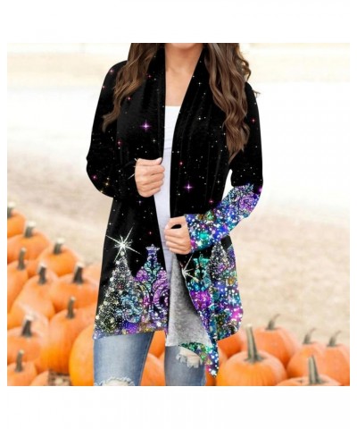 Cardigan for Women Lightweight Long Sleeve Halloween Pumpkin Cat Print Knitted Coats Open Front Knitted Sweaters 231201-2-bla...