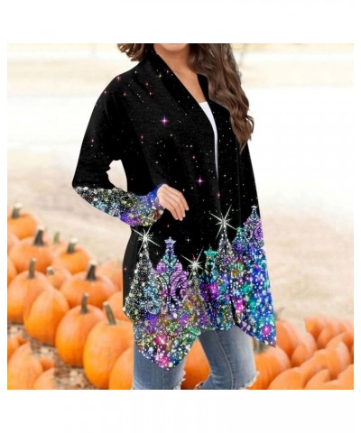 Cardigan for Women Lightweight Long Sleeve Halloween Pumpkin Cat Print Knitted Coats Open Front Knitted Sweaters 231201-2-bla...