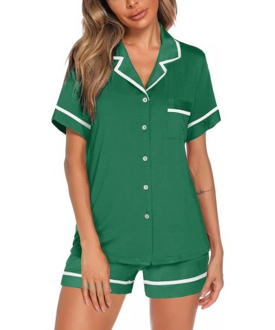 Pajamas Soft Striped Women's Short Sleeve Button Sleepwear Shorts Shirt PJ Set(S-XXL) Green $13.67 Sleep & Lounge