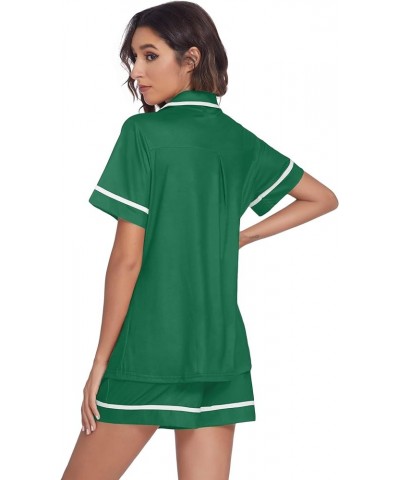 Pajamas Soft Striped Women's Short Sleeve Button Sleepwear Shorts Shirt PJ Set(S-XXL) Green $13.67 Sleep & Lounge