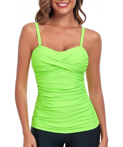 Women's Ruched Tankini Top Neon Green $17.15 Swimsuits