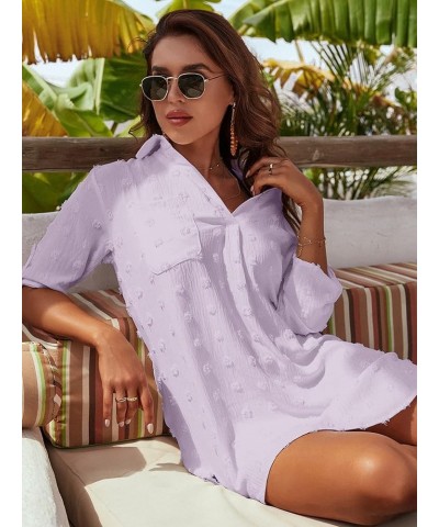 Womens Swimsuit Coverups White Chiffon Bikini Swimwear Beach Cover Up Dress Shirt Purple $15.58 Swimsuits