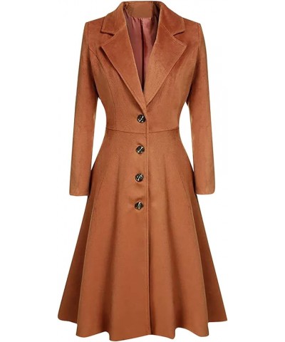 Women's Plus Size Pea Coat Long Swing Solid Color Tunic Trench Coat Fashion Lapel Wool Outwear with Single Breasted Brown $22...