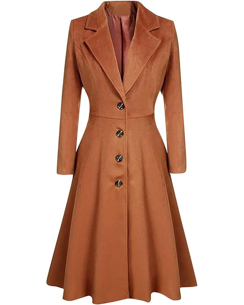 Women's Plus Size Pea Coat Long Swing Solid Color Tunic Trench Coat Fashion Lapel Wool Outwear with Single Breasted Brown $22...