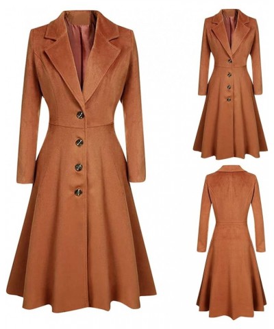 Women's Plus Size Pea Coat Long Swing Solid Color Tunic Trench Coat Fashion Lapel Wool Outwear with Single Breasted Brown $22...