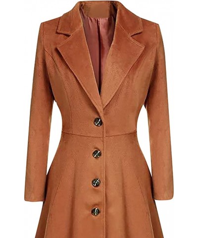 Women's Plus Size Pea Coat Long Swing Solid Color Tunic Trench Coat Fashion Lapel Wool Outwear with Single Breasted Brown $22...