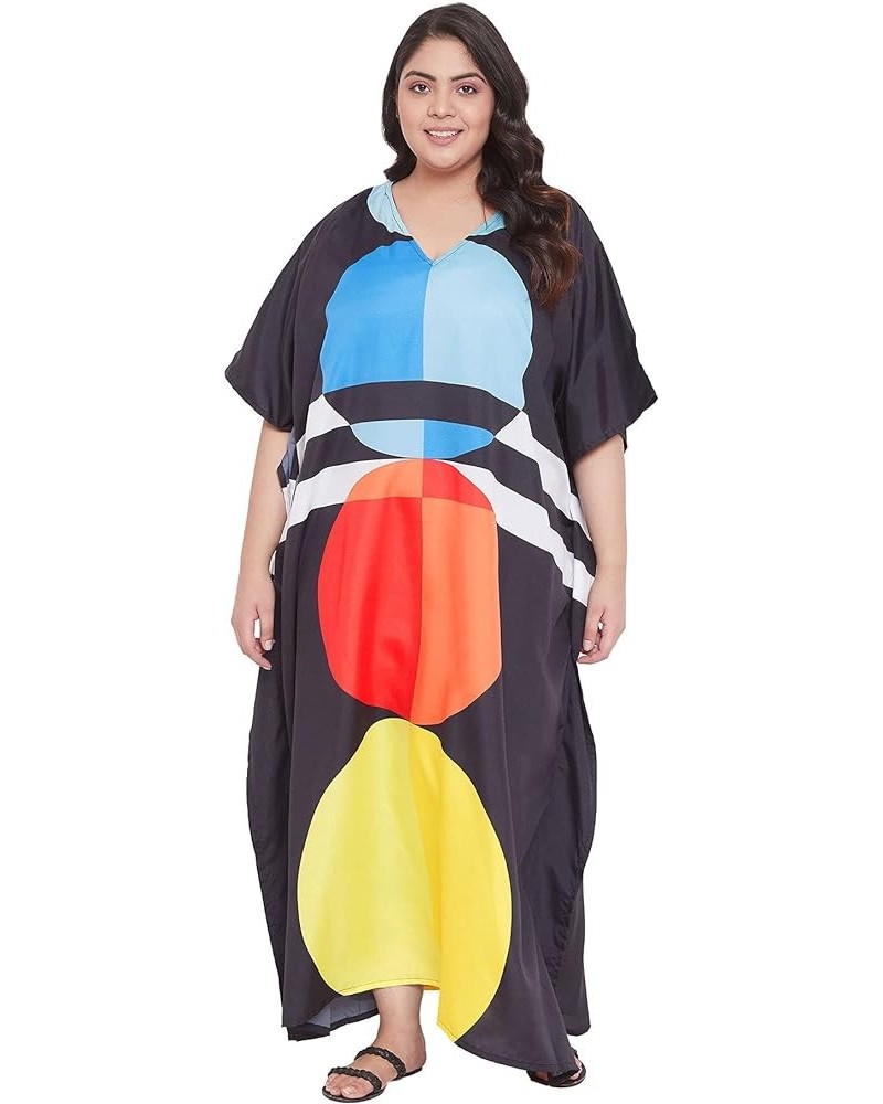 Gypsie Blu Ladies Kaftan Kimono Maxi Style Dress Plus Size Caftan Long Swimsuit Cover up Beach Dress for Women Black Geometri...